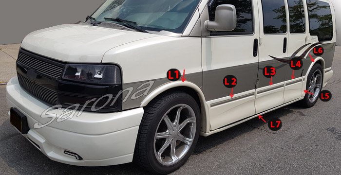 Custom Chevy Express Van  All Styles Side Skirts (2003 - 2024) - $1890.00 (Part #CH-025-SS)